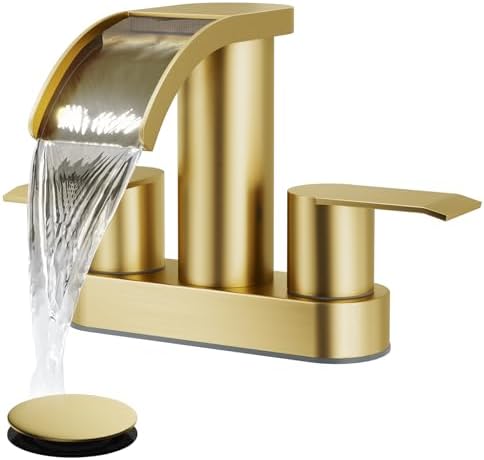 gotonovo 4’’ Centerset Bathroom Sink Faucet Waterfall Brushed Gold by HOME