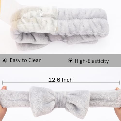 Ondder Spa Headband for Washing Face 8 Pack Gray Skincare Headbands for Women Girls Terry Cloth Cute Bow Head Bands - Image 5