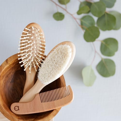 Wooden Hair Brush Set - Premium Baby Comb and Brush - Soft Natural Bristles - Organic Products - Perfect Registry Gift - Cradle Cap Brush for Newborns & Toddlers - Image 3