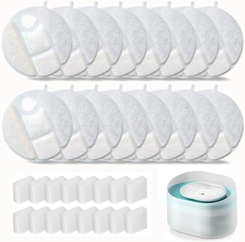 Replacement Filters Compatible with oneisall PWF-001 2L/67oz Stainless Steel Pet Water Fountain Filters with Replacement Pre-Filter Pump Sponges (16+16) by BUYNOW