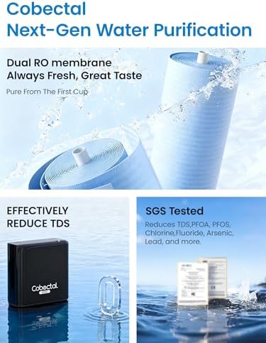 Cobectal K8B Reverse Osmosis Water Filter System, Under Sink RO Water Filtration System 800 GPD, 3:1 Pure to Drain, 11 Stage Tankless Water Filter with Smart Faucet, Reduces TDS, Black - Image 5