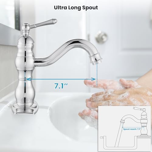 gotonovo Bathroom Faucet 1 Hole Vintage,Polish Chrome,7.1” Spout Reach - Image 7