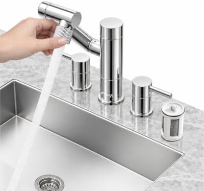 Frizzlife MF1080-X 8-Inch Widespread Bathroom Sink Faucet with Built-In Carbon Block Water Filter, NSF/ANSI 372 Certified, 3-Hole Kitchen Sink Faucet, 1080° Rotating, Stream/Spray, 304 Stainless Steel by FRIZZLIFE