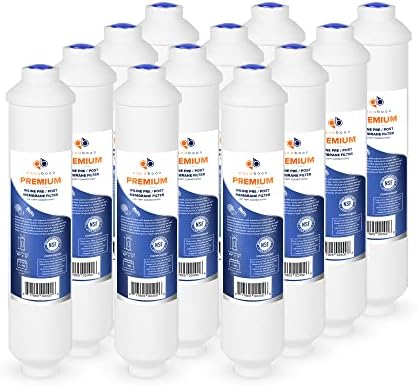 Aquaboon T33 Inline Carbon Filter - 1/4 Inline Water Filter for Refrigerator T33 Inline Ro Post/Granular Activated Carbon (GAC) Polishing Water Filter Cartridge for Reverse Osmosis System 12-Pack by Aquaboon
