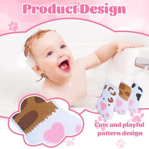 Baby and Kids Bath loofah Sponge, Easy Grip Cute Cat Paw Design Kids Body Exfoliating Body Scrubber Loofah Sponge,Bath Sponge Set Designed for Toddler, Women, Boys, and Girls (3 Pack) - Image 4