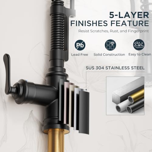 FORIOUS Black Kitchen Faucet with Pull Down Sprayer, Atique Style - Image 7