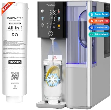 C5ALK-GY Countertop RO System, Hot & Cold Alkaline Water Bundle | 2 Filters (1 Remineralization pH+ RO + 1 RO), 8-Stage Filtration, 3s Instant Hot Water, 4-Year Use, NSF/ANSI 372/42/58 Certified by VonWater
