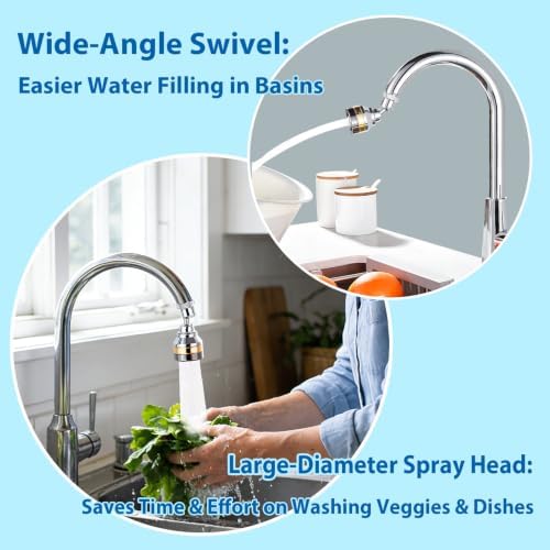 360° Swivel Kitchen Faucet Aerator Replacement 2-function Kitchen Faucet Sprayer Attachment Faucet Nozzle Attachment Water-Saving Faucet Head Replacement Part 55/64'' Female Thread,Short - Image 4