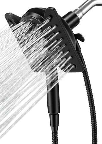 Shower Head with Handheld High Pressure, Rain Shower Head with Fixed Showerhead and 9 Sprays Handheld Shower, Detachable 2-IN-1 Shower head with 59" Rotatable Stainless Steel Hose (Black) by Unknown
