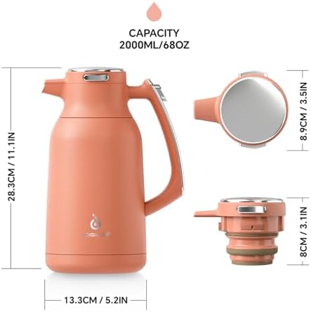 IDEUS Thermal Coffee Carafe 68oz, Beverage Dispenser Coral - Image 5
