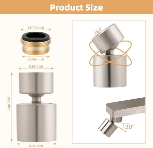 Hibbent cUPC Certified 360° Swivel Aerator with 2-Flow, Brushed Nickel - Image 5