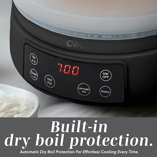 COOK WITH COLOR Glass Mini Low Carb Rice Cooker – Holds 2 Cups Raw/Makes 6 Cups Cooked with Auto Lift Filter Basket, Hotpot & Steamer for Rice, Grains, Digital Panel with Keep Warm, Black - Image 4