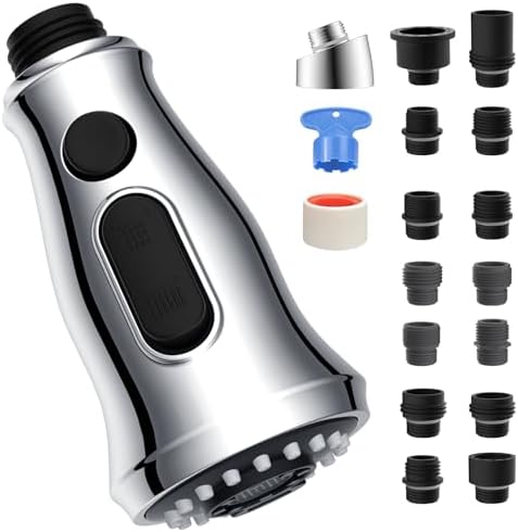 Universal Kitchen Sink Faucet Head, 3 Modes, 15 Adapters, Chrome Finish by Greatcomfortathome