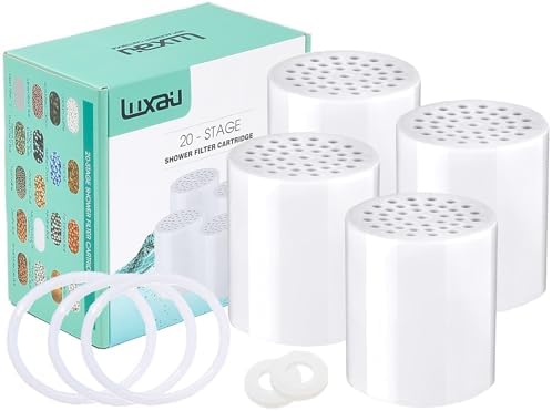 4 Pc Luxau 20 Stage (Also Fit 15, 18 Stage) Shower Filter Replacement Cartridge, Shower Head Filter Refill, for Hard Water Chlorine Heavy Metal, Skin Hair, Fit Any Similar Design Shower Water Filter by Luxau
