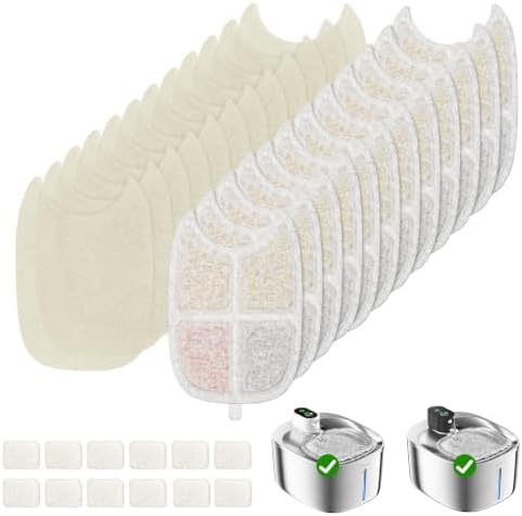 Cat Water Fountain Filter,12 Pack FS10PRO Cat Fountain Filter Replacement, 12 PCS Filters & 12 PCS Sponge Set for Stainless Steel Cat Dispenser,6 Layer Filters for Pet Fountain by APDAPETDOLA