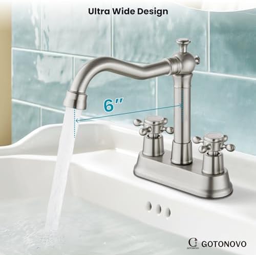 gotonovo 4 Inch Centerset Bathroom Faucet 2 Hole Vintage, Brushed Nickel - Image 4