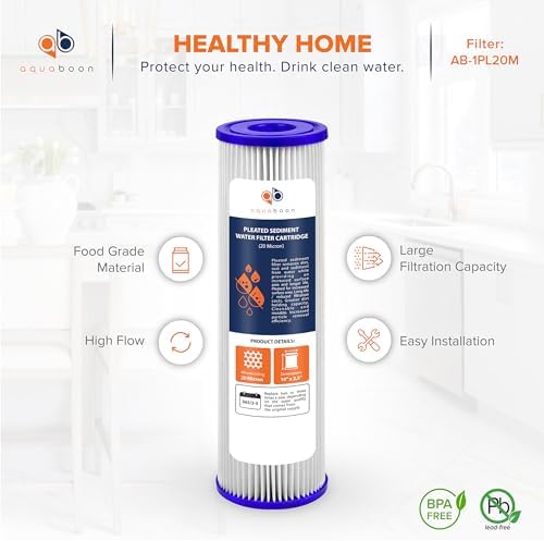 Aquaboon 20 Micron Pleated Sediment Filter Cartridge 10" x 2.5" Whole House Water Filter Replacement Compatible with WFPFC3002, WHKF-WHPL, 6-Pack - Image 4