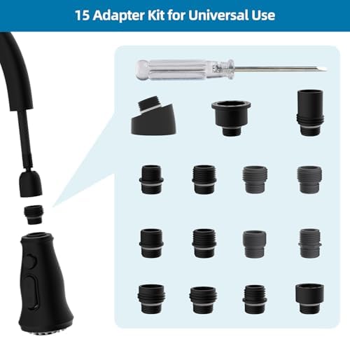Universal Kitchen Sink Faucet Head, 3 Modes, 15 Adapters, Matte Black - Image 2