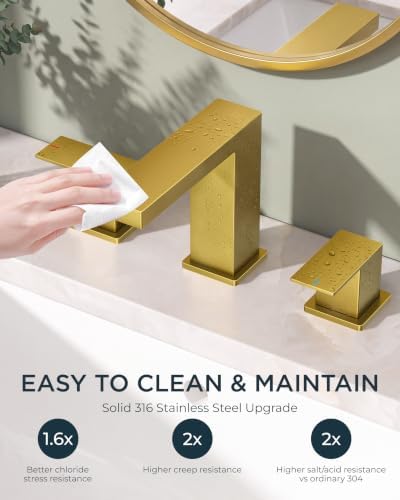 FORIOUS 8" Brushed Gold Bathroom Faucet 3 Hole, Gold Vanity Faucet 3 Holes - Image 5