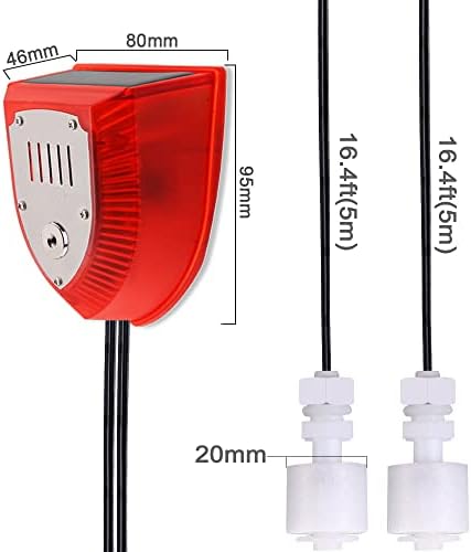 Solar Water Level Sensor, High/Low Water Level Alarm with Dual Probe, 129 dB Red Strobe Siren with Adjustable Volume, Bobber Water Detector, 16.4ft Detect Cord, IP55 Waterproof for Indoor /Outdoor - Image 5