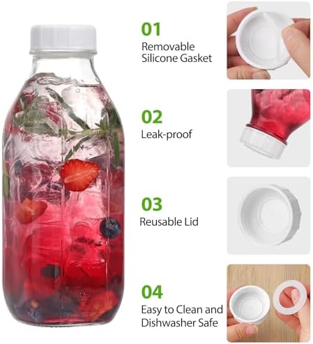 CUCUMI 2 Pack 32 Oz Glass Milk Bottle with Reusable Lid - Image 5
