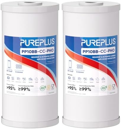PUREPLUS 10"x4.5" Whole House Scale Inhibitor & Sediment Water Filter,2PACK by PUREPLUS