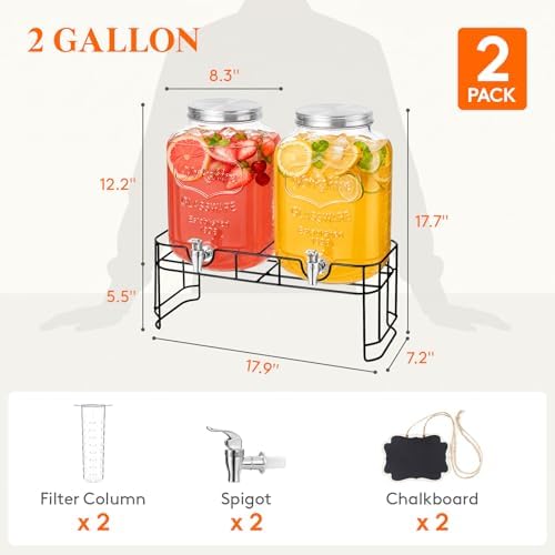 Lifewit 2 Gallon Glass Drink Dispenser with Stand & Fruit Infuser 2 Pcs - Image 2
