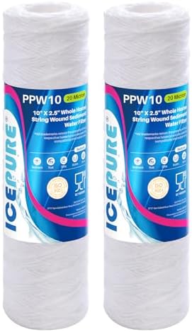 ICEPURE 20 Micron 10" x 2.5" Whole House String Wound Sediment Water Filter for Well filter Replacement for Aqua-Pure AP110, WP-5, Culligan P5, CFS110, CW-MF, WFPFC4002, Any 10 inch RO Unit, 2PACK by ICEPURE