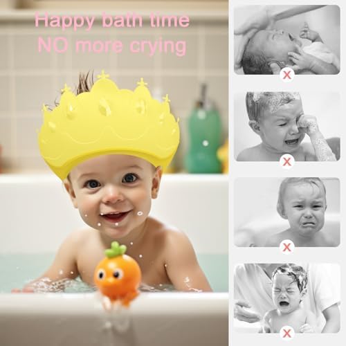 Baby Shower Cap Shield, Baby bath set shower cap, Visor Hat for Eye and Ear Protection for 0-9 Years Old Children,Cute Crown Shape Makes the Baby Bath More Fun (Yellow) - Image 5