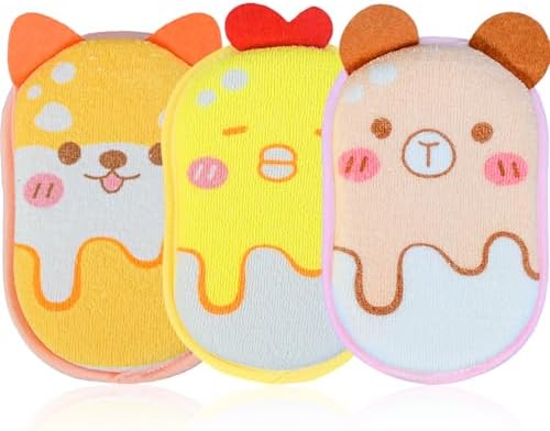 Baby and Kids Bath Loofah Sponge, Soft and Absorbent Toddler Exfoliating Body Scrubber Shower Loofa Sponge,Cute Pattern Design for Kids Baby Women Boys and Girl, 3 Pack (Bear/Dog/Chick) by Unknown