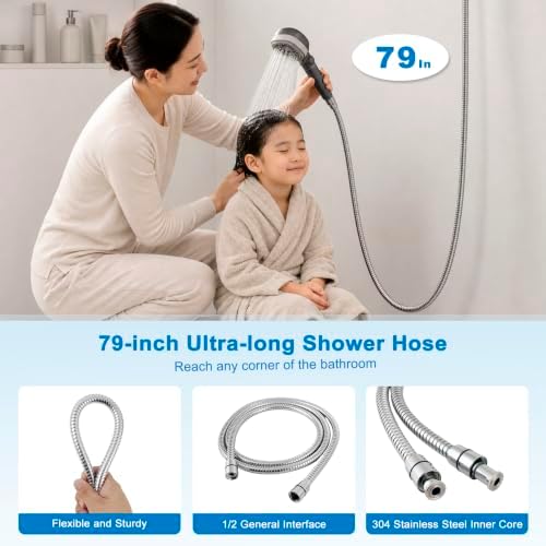 Filtered Shower Head with Handheld,ON/OFF Switch,4 Mode High Pressure Spray Showerhead with Filters for Hard Water, Remove Chlorine,79In Long Hose&Bracket Extra Adhesive Shower Holder - Image 7