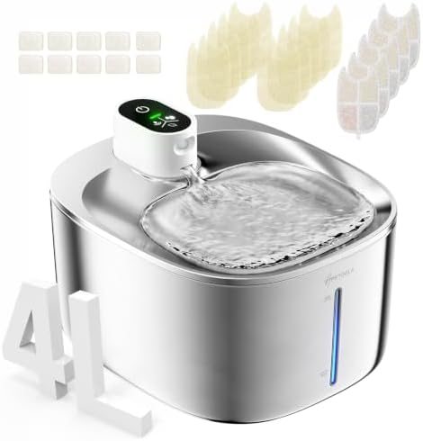 Cat Water Fountain Stainless Steel,152oz/4.5L Wireless Pet Fountain,Automatic Water Bowl for Cats Dogs with Motion Sensor,Quiet Filtered Pet Water Fountain w 5 Filters(Filters for 4 Months) by APDAPETDOLA