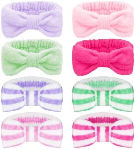 Ondder 8 Pcs Spa Terry Cloth Headbands for Skincare, Makeup, Face Wash - Cute Hair Bands with Bow for Women by Ondder