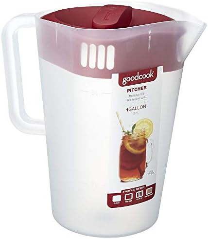 GoodCook 1 Gallon Pitcher with Embossed Measurements, Integrated Pour Spout & 4 Way Lid, Made Without BPA, Clear/Red - Image 2
