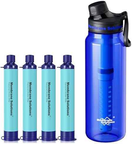 Membrane Solutions 36oz C3 ACF&UF Filtered Water Bottle with 4 Packs Outdoor Water Filter Straw by MembraneSolutions