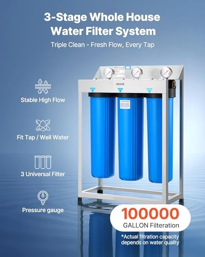 VEVOR Whole House Water Filter System, 3-Stage | Sediment, GAC, CTO | 20 x 4.5 Granular Activated Carbon Home Water Purifier Filter, Reduce Chlorine, Chemicals, VOCs, Bad Taste, Odor, Rust - Image 2