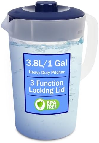 Water Pitcher with Lid 1 Gallon Pitcher BPA Free & Phthalate Free - Navy by JOEYZ