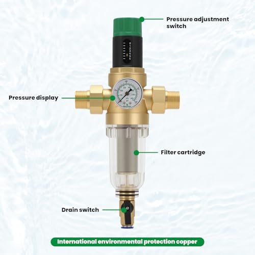 50Micron Spin Down Sediment Water Filter System with 0-100PSI Pressure Gauge with 100&200 Replacement Filter,3/4" NPT, Brass Lead-Free Construction - Image 2