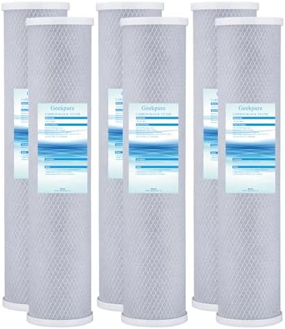 Geekpure 20-Inch Carbon Block Replacement Filter Cartridge for Whole House Water Filtration-4.5" x 20"-5 Micron -Pack of 6 by Geekpure
