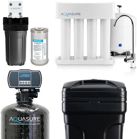 Aquasure Whole House Water Filtration Bundle w/Water Softener, 75 GPD RO System & Dual Purpose Sediment/GAC Pre-Filter (72,000 Grains) by Aquasure