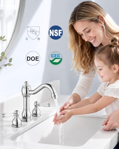 Aolemi Widespread Bathroom Sink Faucet 3 Hole White Lever Polish Chrome - Image 4