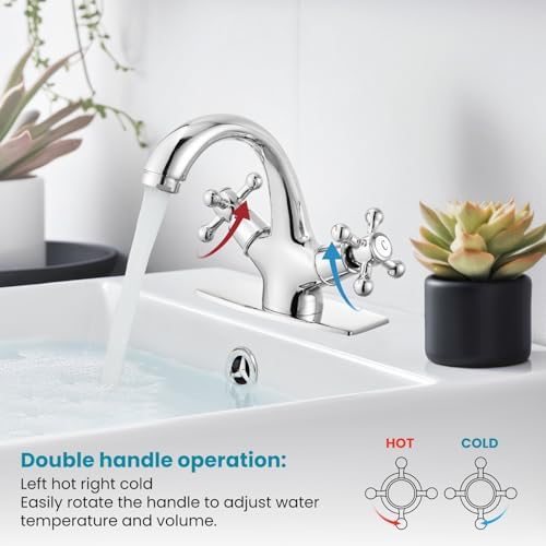 gotonovo Bathroom Sink Faucet 1 Hole Double Cross Handle, Polish Chrome - Image 5