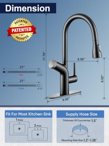 Cobbe Kitchen Faucet with Water Filter, Pull Down Sprayer, Matte Black Stainless Steel Kitchen Sink Faucet with Built-in Filter for Drinking Water, Reduces Chlorine & Lead, NSF Certified - Image 7