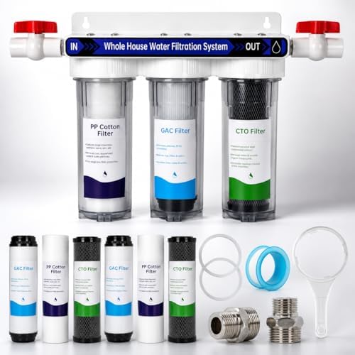 Whole House Water Filter System, 3-Stage Home Water Filtration System with 3/4" NPT Brass Port, Includes Sediment, GAC & CTO Filters, Reduces Chlorine, Rust & Scale, High Flow for City & Well Water by Unknown
