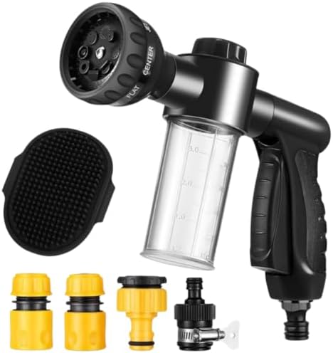 Variable Pressure 8 in 1 Sonic Suds Doggy Foam Cannon with Scrubber, Foam Gun, Hose & Faucet Attachment, Bathing & Showering Dog/pet, Save time and Energy! Black by PawsnBoots