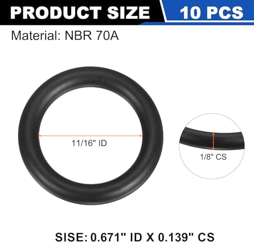 uxcell 10Pcs AS-209 NBR 70A O-Rings 11/16"ID x 1/8"CS/0.671"ID x 0.139"CS - Image 2