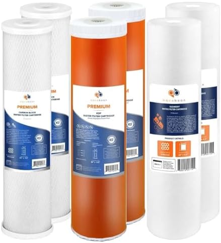 Aquaboon 5 Micron 20 x 4.5 Whole House Water Filter Replacement Cartridge Set: CTO, KDF, Sediment for 3-Stage Water Filtration System 2 Pack by Aquaboon