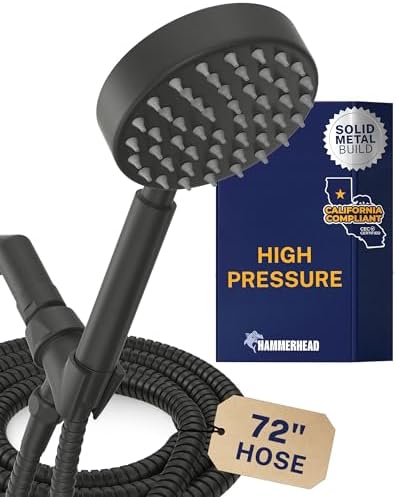 HammerHead Metal Handheld Shower Head High Pressure, 6ft Long Shower Hose by HammerHeadShowers