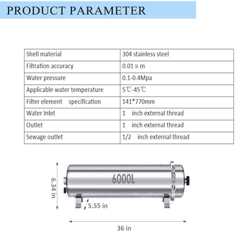 1585 GPH Stainless Steel Ultra-Filtration Membrane Filter 0.01 μm PVDF Ultra-Filtration Membrane Washable Water Purifier External Pressure Water Purifier - Image 2
