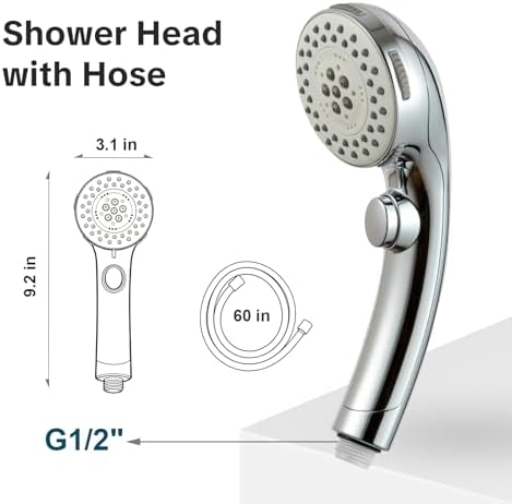 OFFO Shower Head with Hose, 5 Mode Handheld Shower Head with On Off Switch for Water Saving, High Flow Powerful Boosting Showerheads with 60" Stainless Steel Hose, Chrome - Image 7